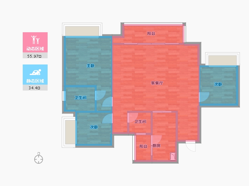 重庆-重庆市-嘉阅滨江一期1号楼,一期2号楼,一期3号楼套内82m²-82.00-户型库-动静分区