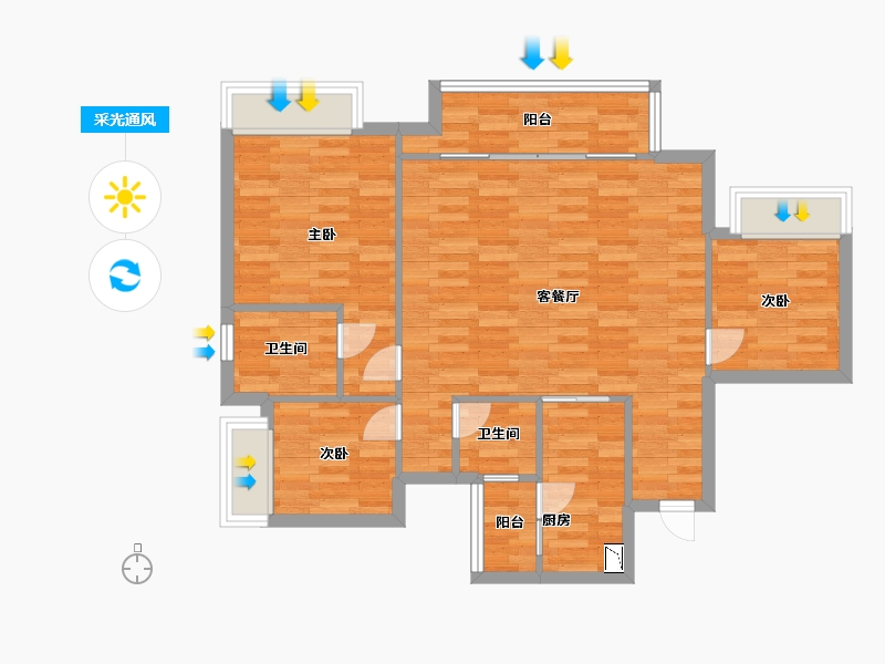 重庆-重庆市-嘉阅滨江一期1号楼,一期2号楼,一期3号楼套内82m²-82.00-户型库-采光通风