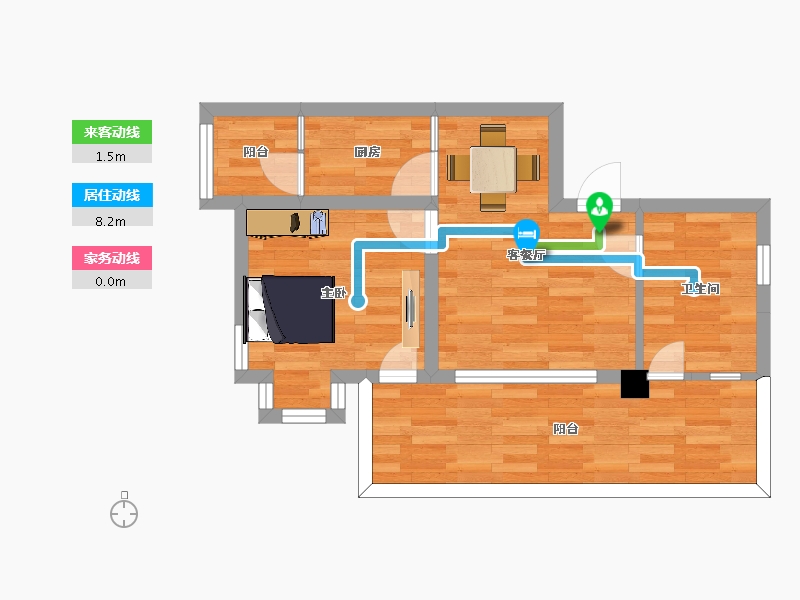 四川省-成都市-鹤鸣青云墅20号楼,22号楼H户59m²-47.67-户型库-动静线