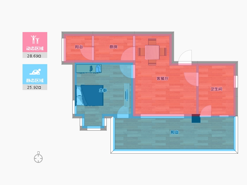 四川省-成都市-鹤鸣青云墅20号楼,22号楼H户59m²-47.67-户型库-动静分区