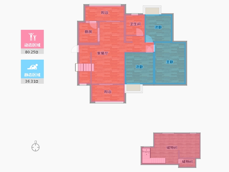 四川省-成都市-中交锦天新城二期13号楼B'1户型106m²-105.05-户型库-动静分区