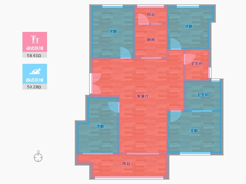 重庆-重庆市-中南玖宸洋房14号楼,2期洋房5号楼,2期洋房7号楼,洋房9号楼套内113m²-99.93-户型库-动静分区