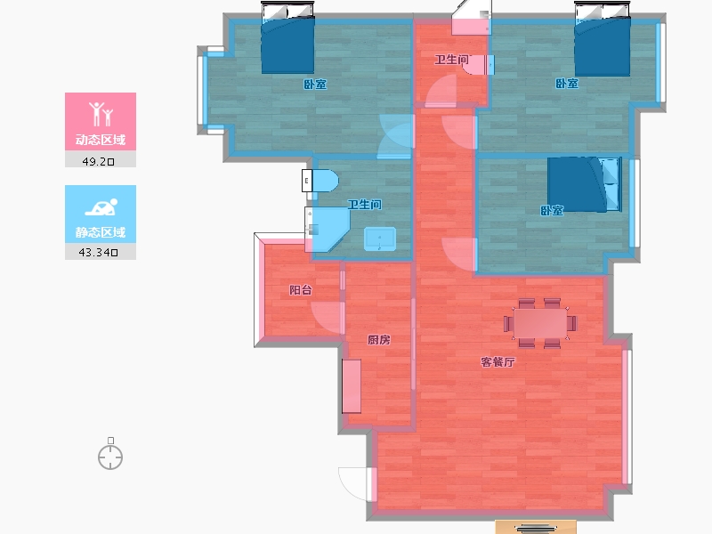 四川省-成都市-中交牧山美庐1号楼,10号楼A2户型105m²-84.17-户型库-动静分区