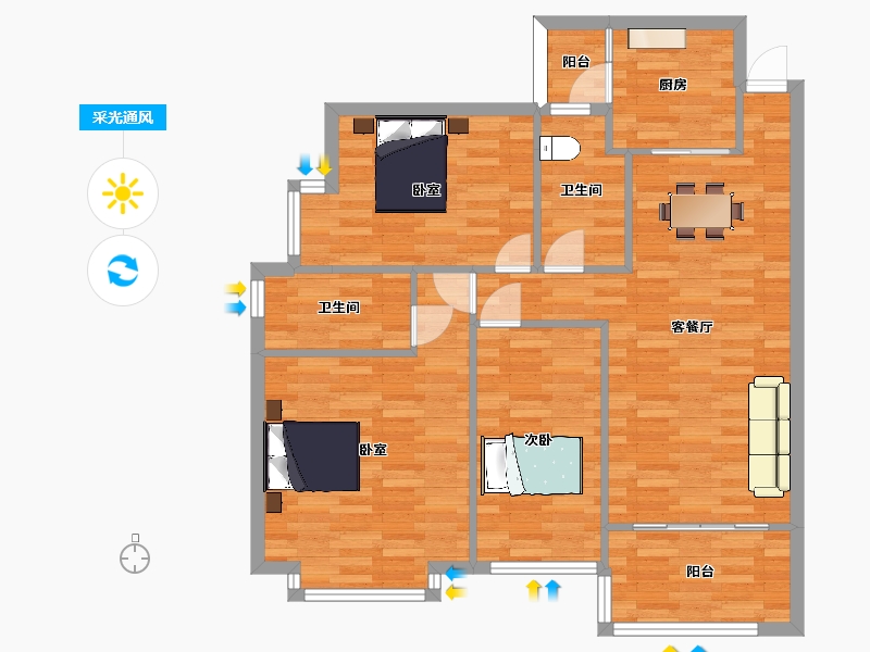 四川省-成都市-恒大御景半岛141号楼,142号楼5号户型115m²-91.09-户型库-采光通风