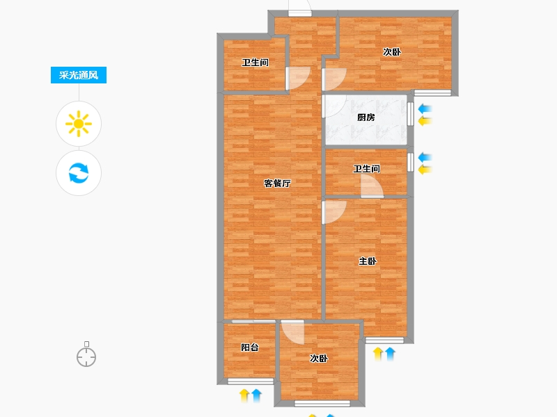 河南省-郑州市-升龙御玺建面1号2号123m2-98.40-户型库-采光通风