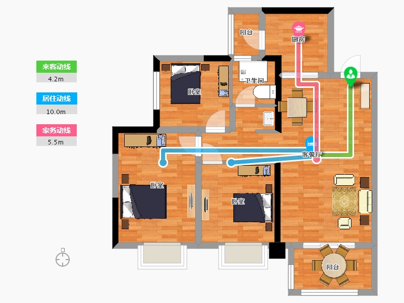 四川省-成都市-新城金樾府邸2期6号楼A户型96m²-77.43-户型库-动静线