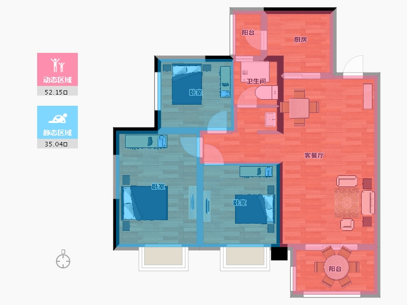 四川省-成都市-新城金樾府邸2期6号楼A户型96m²-77.43-户型库-动静分区