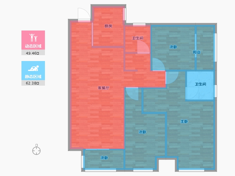 河南省-郑州市-阳光城丽景公馆二期4号楼建面128m2-102.40-户型库-动静分区