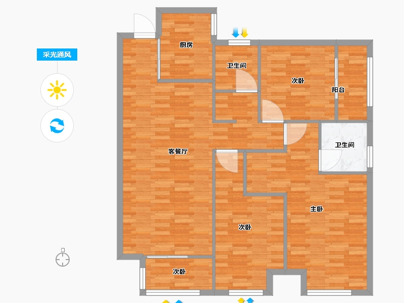 河南省-郑州市-阳光城丽景公馆二期4号楼建面128m2-102.40-户型库-采光通风