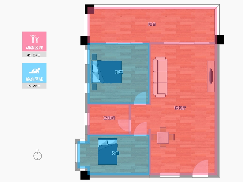 四川省-成都市-鹤鸣青云墅18，19，21，29号楼D74m²-59.63-户型库-动静分区