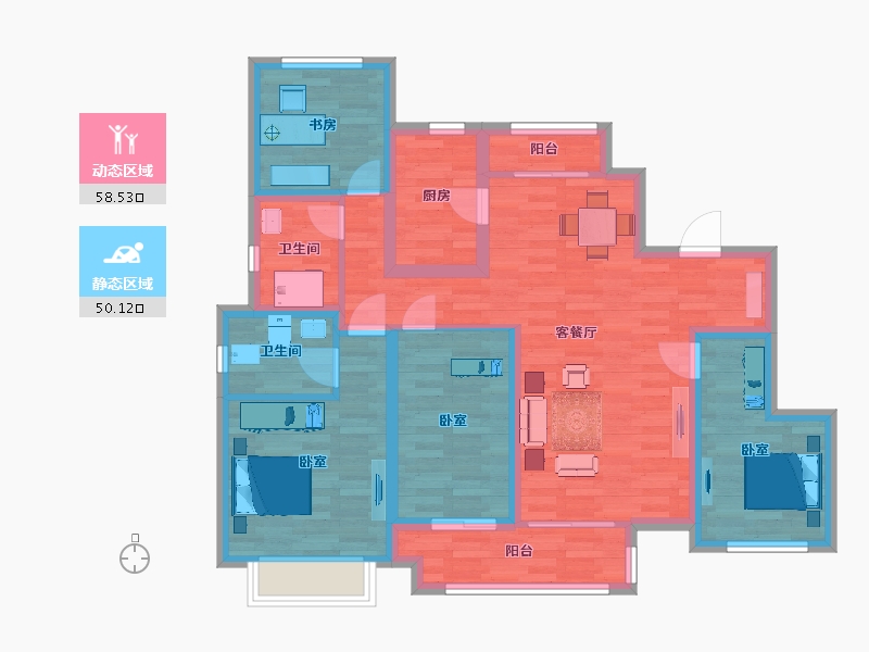 四川省-成都市-新城金樾府邸6,7,12号楼D-1户型139m²-95.77-户型库-动静分区