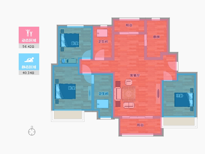 四川省-成都市-新城金樾府邸3,4,5号楼B-1户型116m²-84.92-户型库-动静分区