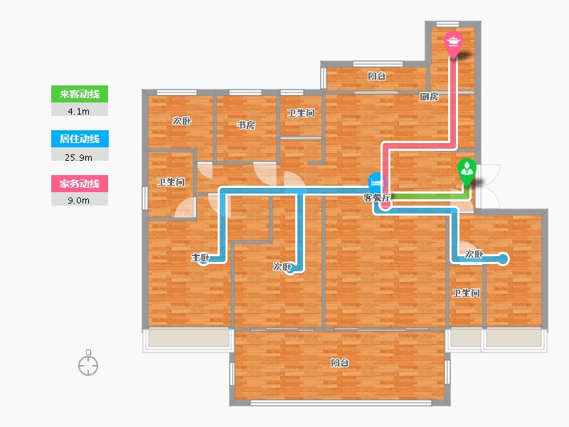 河南省-郑州市-碧桂园西湖六号院4号楼建面231m2-184.80-户型库-动静线