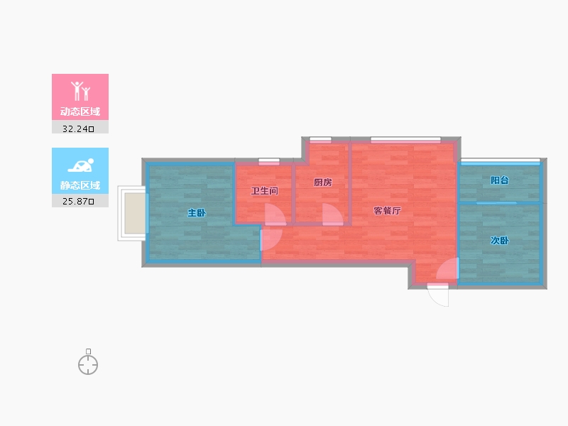 河南省-郑州市-汇泉景悦城6号楼建面65m2-52.00-户型库-动静分区