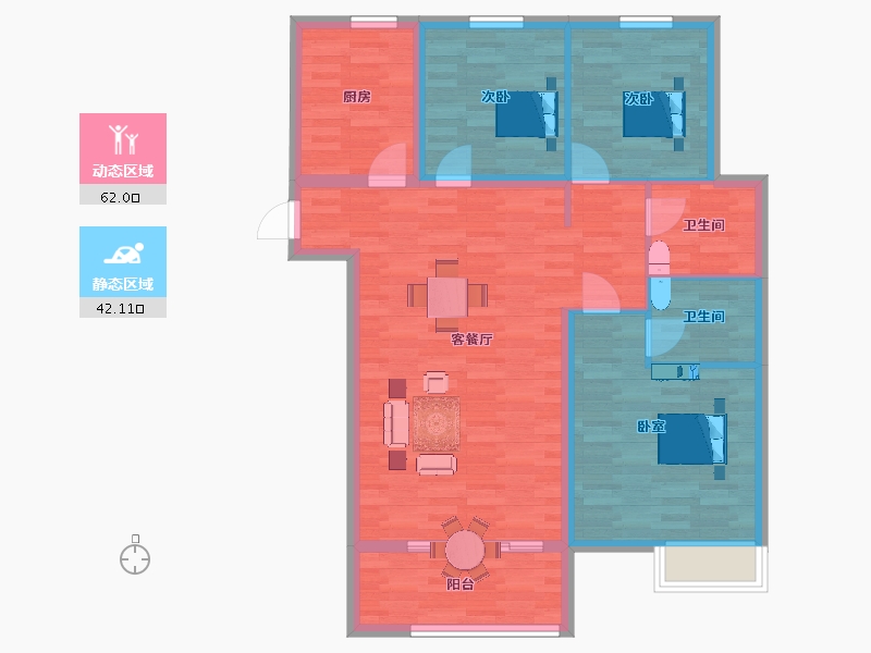 河南省-郑州市-正商公主湖D3户型117m²-94.15-户型库-动静分区