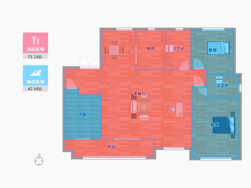 河南省-郑州市-浩创梧桐溪水湾E1户型132m²-106.32-户型库-动静分区