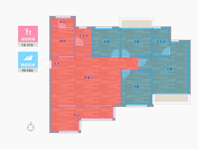 四川省-成都市-奥园玖俪湾2栋,6栋127m²-98.27-户型库-动静分区