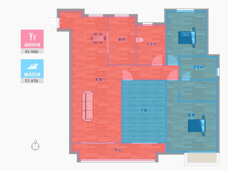 河南省-郑州市-金科御府御尊户型133m²-107.06-户型库-动静分区