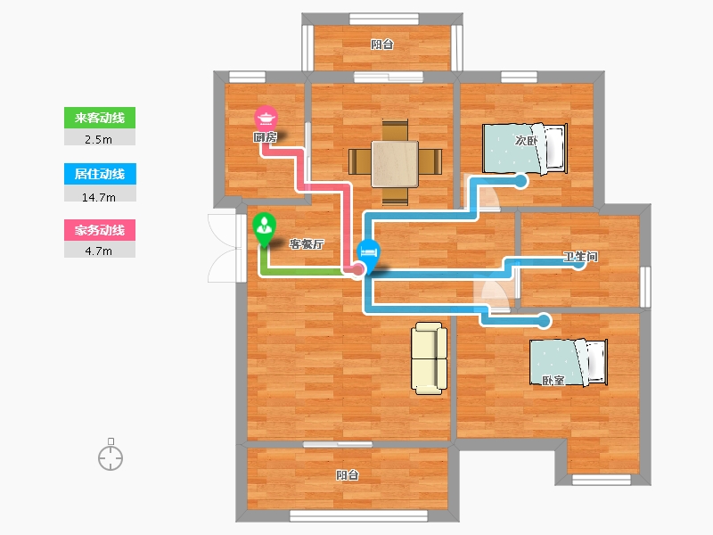 河南省-郑州市-五云山小镇A1户型90m²-72.00-户型库-动静线