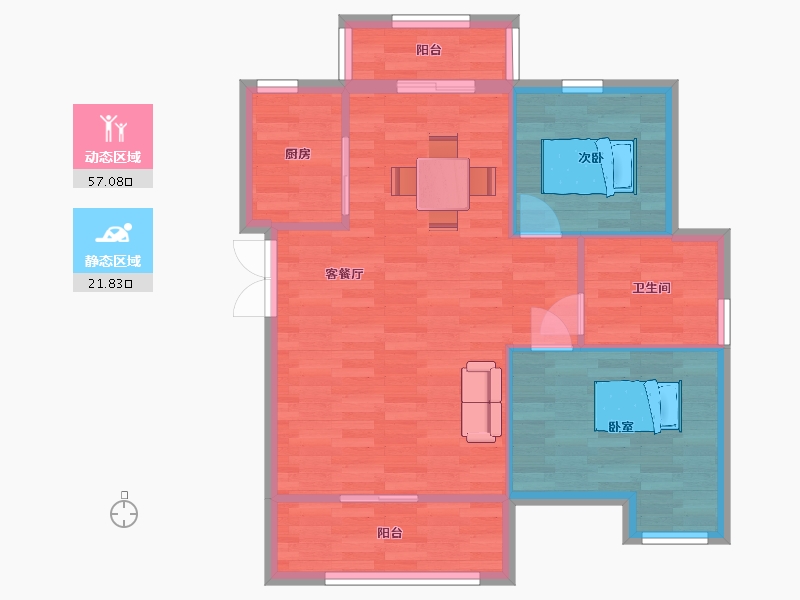 河南省-郑州市-五云山小镇A1户型90m²-72.00-户型库-动静分区