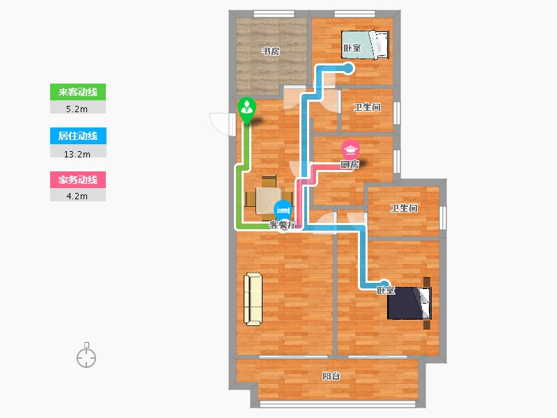 河南省-郑州市-浩创城B1`户型99m²-78.91-户型库-动静线