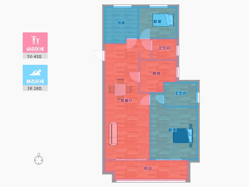 河南省-郑州市-浩创城B1`户型99m²-78.91-户型库-动静分区