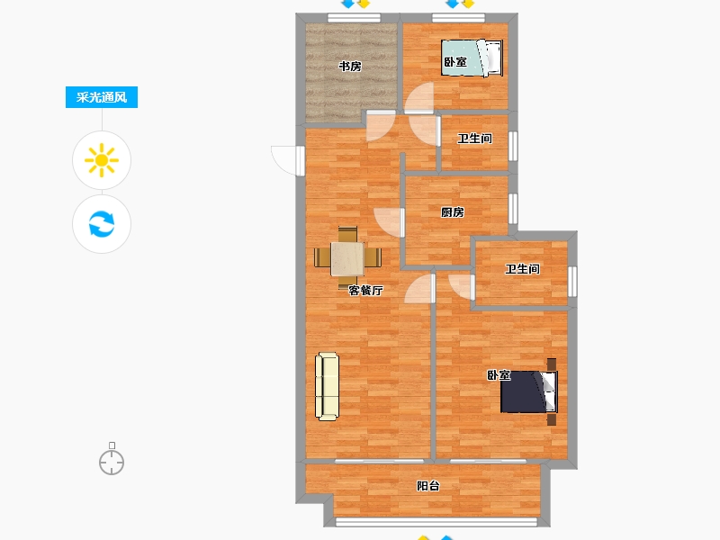 河南省-郑州市-浩创城B1`户型99m²-78.91-户型库-采光通风