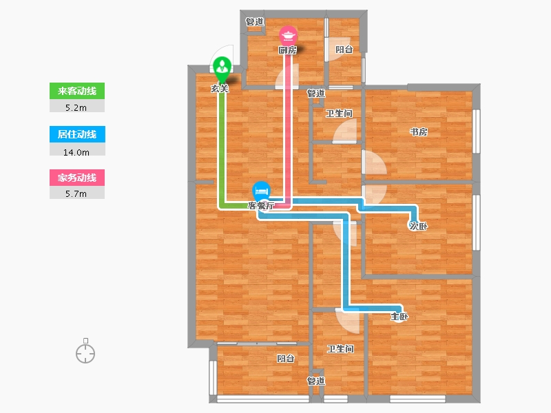 四川省-成都市-保利天汇B3户型114m²-94.95-户型库-动静线