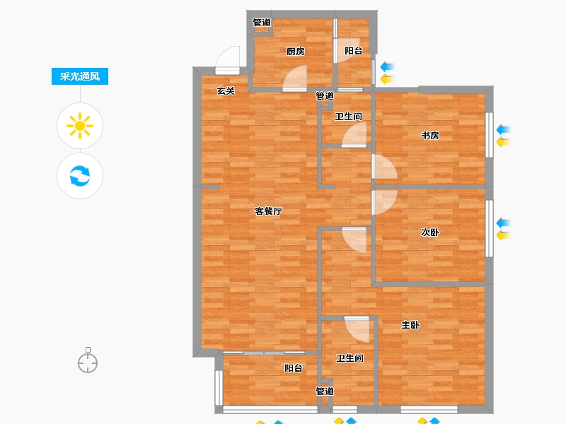 四川省-成都市-保利天汇B3户型114m²-94.95-户型库-采光通风