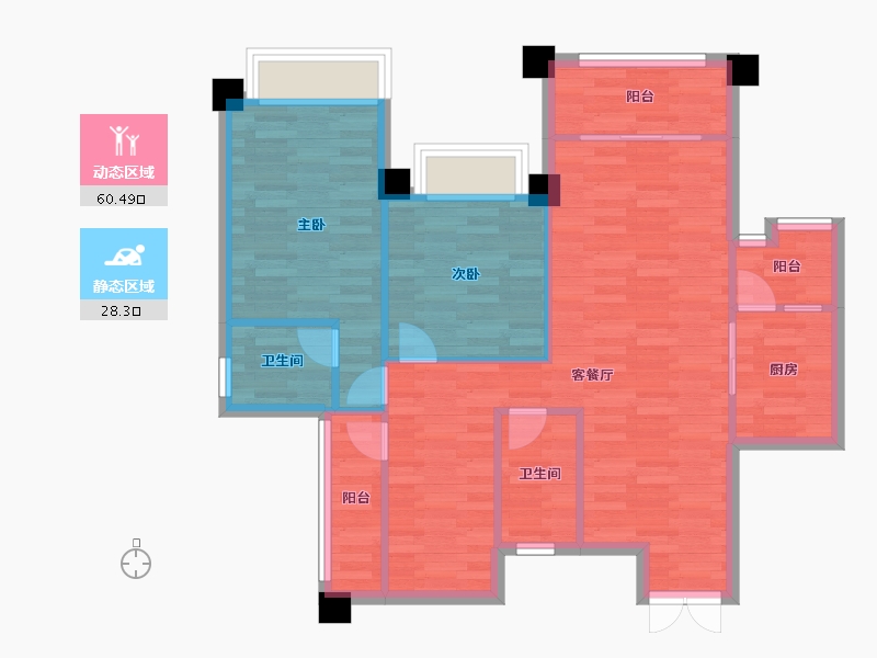 重庆-重庆市-中德时光岭98.19m²-80.00-户型库-动静分区