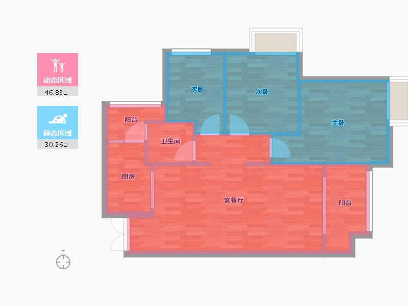 重庆-重庆市-首钢鎏雲大道14栋,11栋92.08m²-69.95-户型库-动静分区