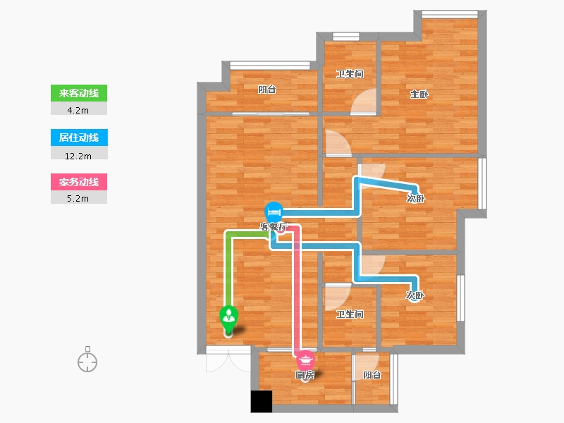 重庆-重庆市-首钢鎏雲大道14栋,11栋套内76m²-74.39-户型库-动静线