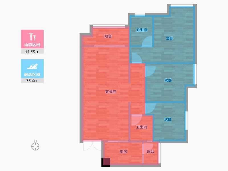 重庆-重庆市-首钢鎏雲大道14栋,11栋套内76m²-74.39-户型库-动静分区