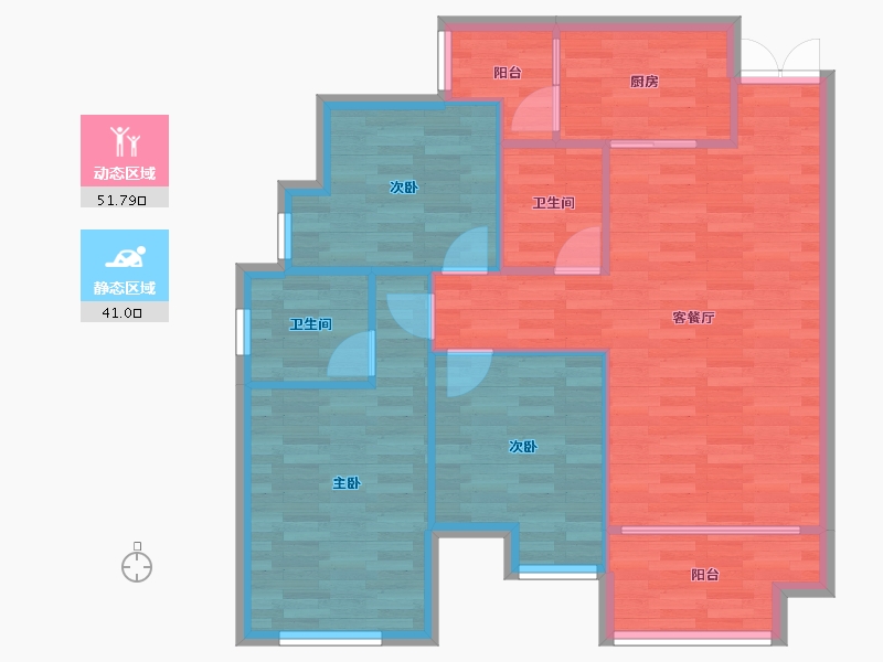 重庆-重庆市-首钢鎏雲大道11栋套内84m²-84.52-户型库-动静分区