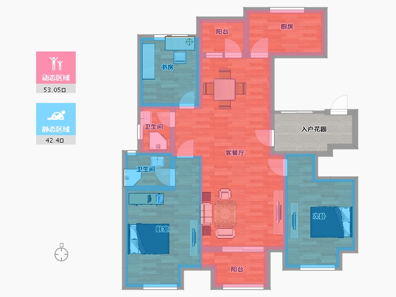 河南省-郑州市-浩创梧桐花语C户型113m²-90.40-户型库-动静分区