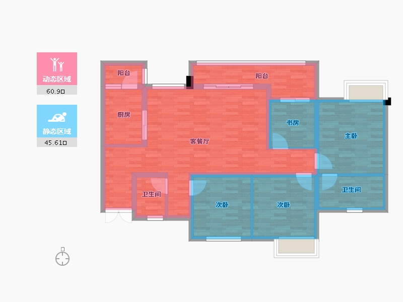 重庆-重庆市-首钢鎏雲大道14栋,11栋127.27m²-94.59-户型库-动静分区