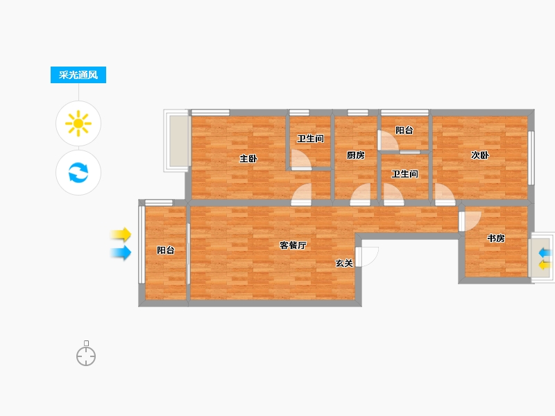 四川省-成都市-百郦锦城6号楼C4户型119m²-82.76-户型库-采光通风