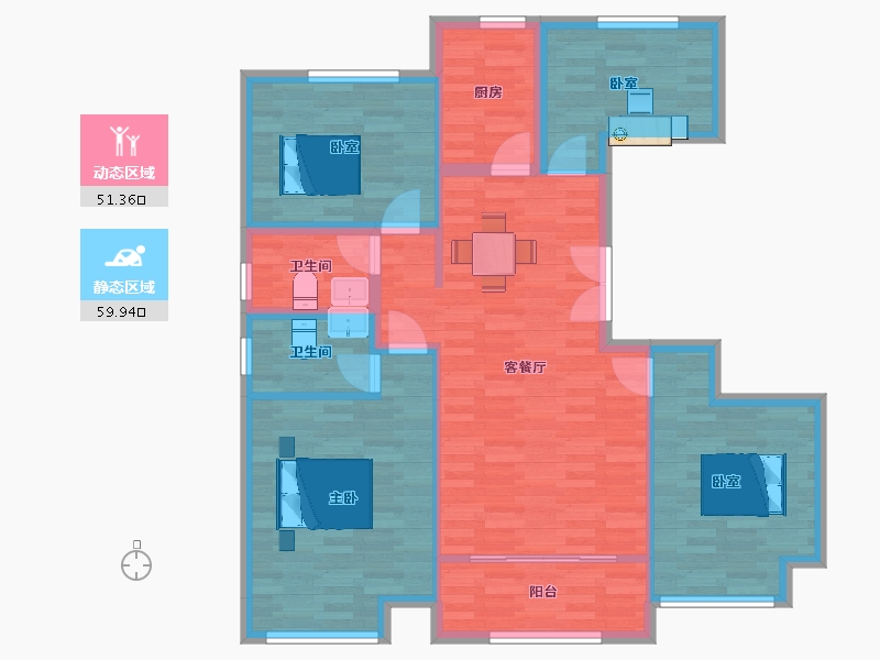 河南省-郑州市-浩创梧桐花语C3户型125m²-100.42-户型库-动静分区