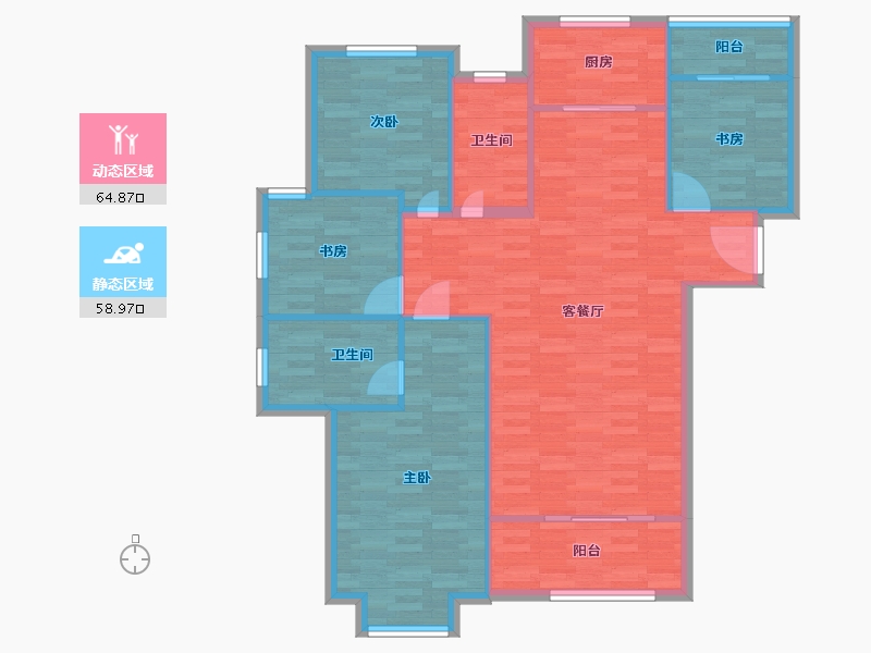 河南省-郑州市-龙源世纪龙城建面142m2-113.70-户型库-动静分区