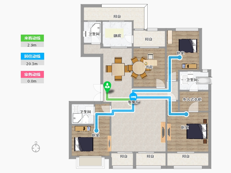 陕西省-西安市-龙记玖玺148㎡-126.14-户型库-动静线