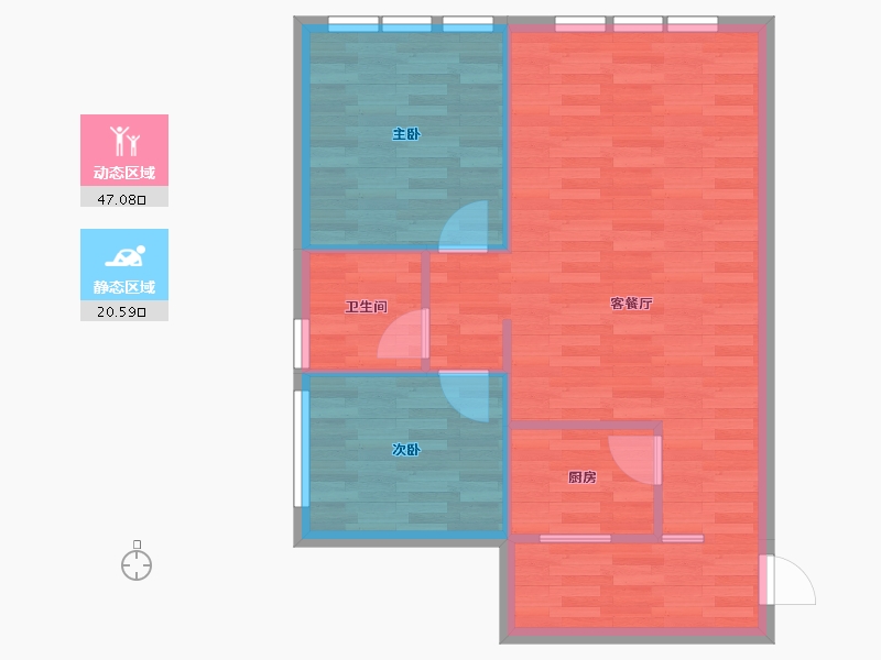 重庆-重庆市-紫东国际32号,30号66m²-61.53-户型库-动静分区