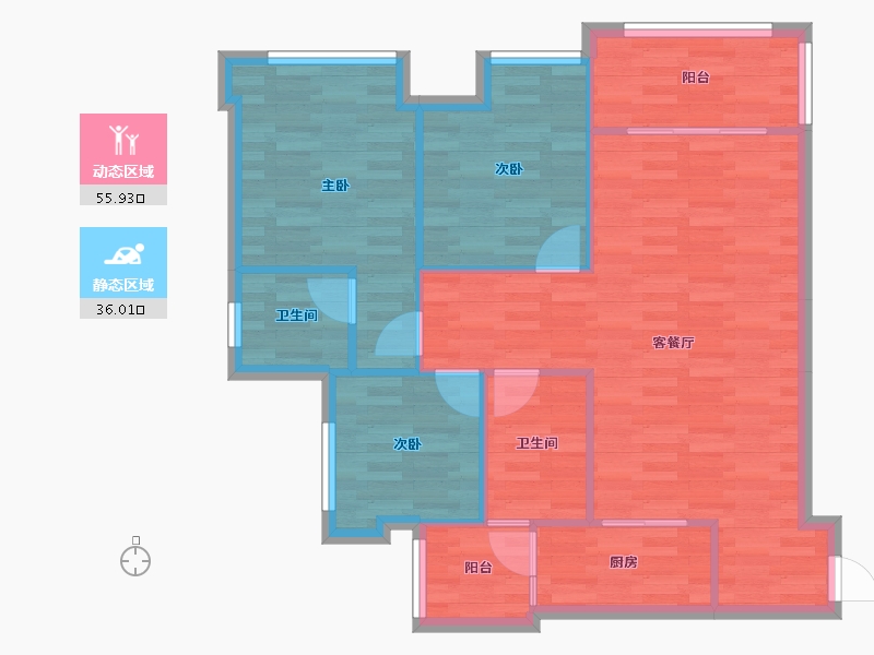 重庆-重庆市-金地自在城DK11-5号楼,DK11-9号楼,DK11-11号楼82m²-83.57-户型库-动静分区