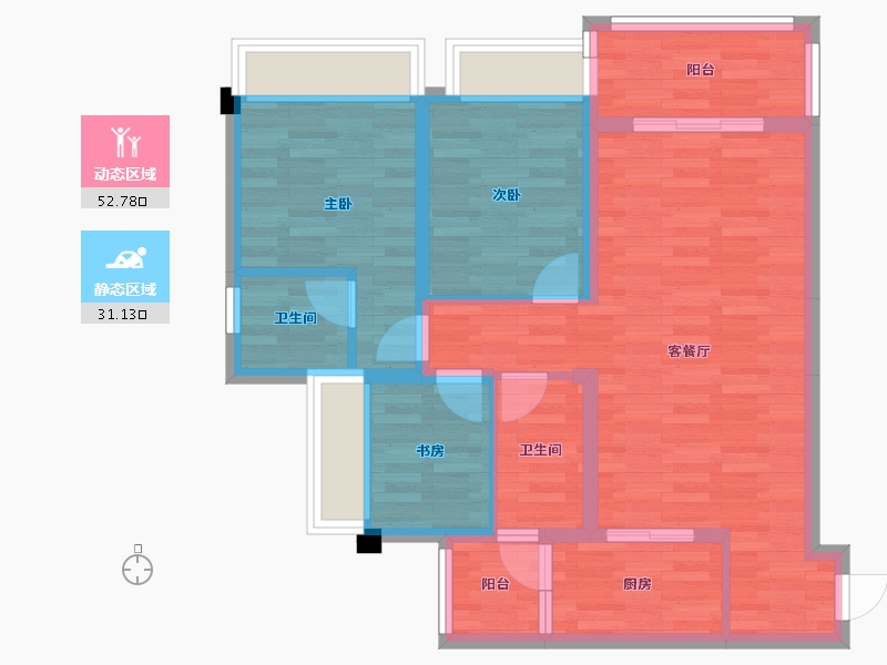 重庆-重庆市-金地自在城DK9-1号楼,DK9-2号楼,DK9-3号楼,DK9-4号楼,DK8--74.11-户型库-动静分区