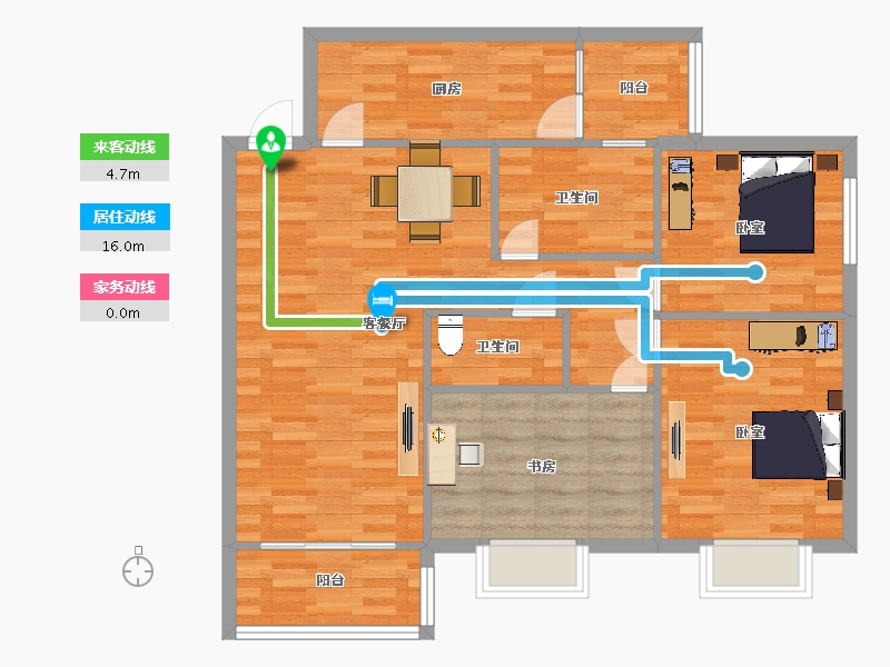 陕西省-西安市-皇城九号1号楼115㎡-92.00-户型库-动静线