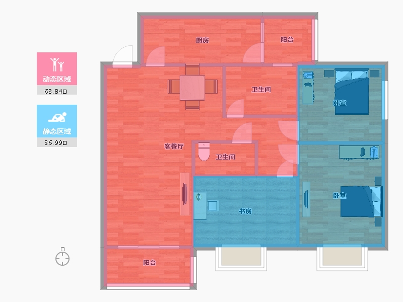 陕西省-西安市-皇城九号1号楼115㎡-92.00-户型库-动静分区