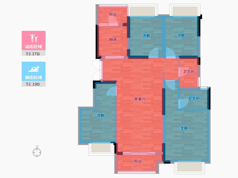 重庆-重庆市-朗基水印三生套内101m²-93.91-户型库-动静分区