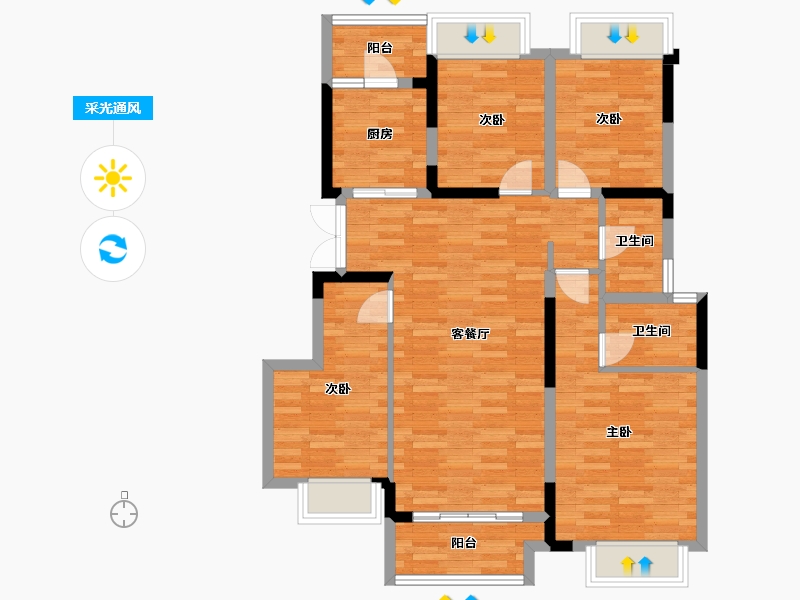 重庆-重庆市-朗基水印三生套内101m²-93.91-户型库-采光通风