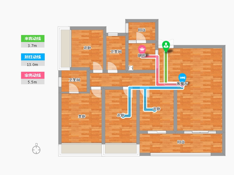 重庆-重庆市-龙湖西宸原著套内111m²-105.54-户型库-动静线