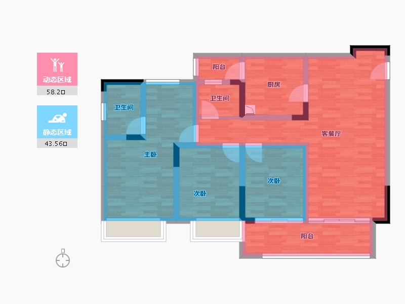 重庆-重庆市-美的金科郡2-6号楼套内94m²-89.50-户型库-动静分区