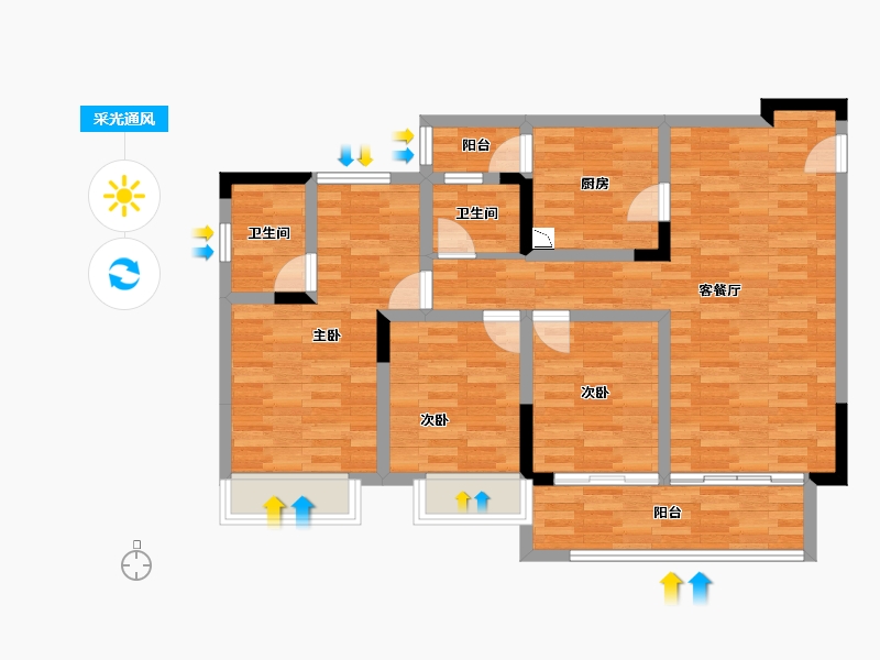 重庆-重庆市-美的金科郡2-6号楼套内94m²-89.50-户型库-采光通风